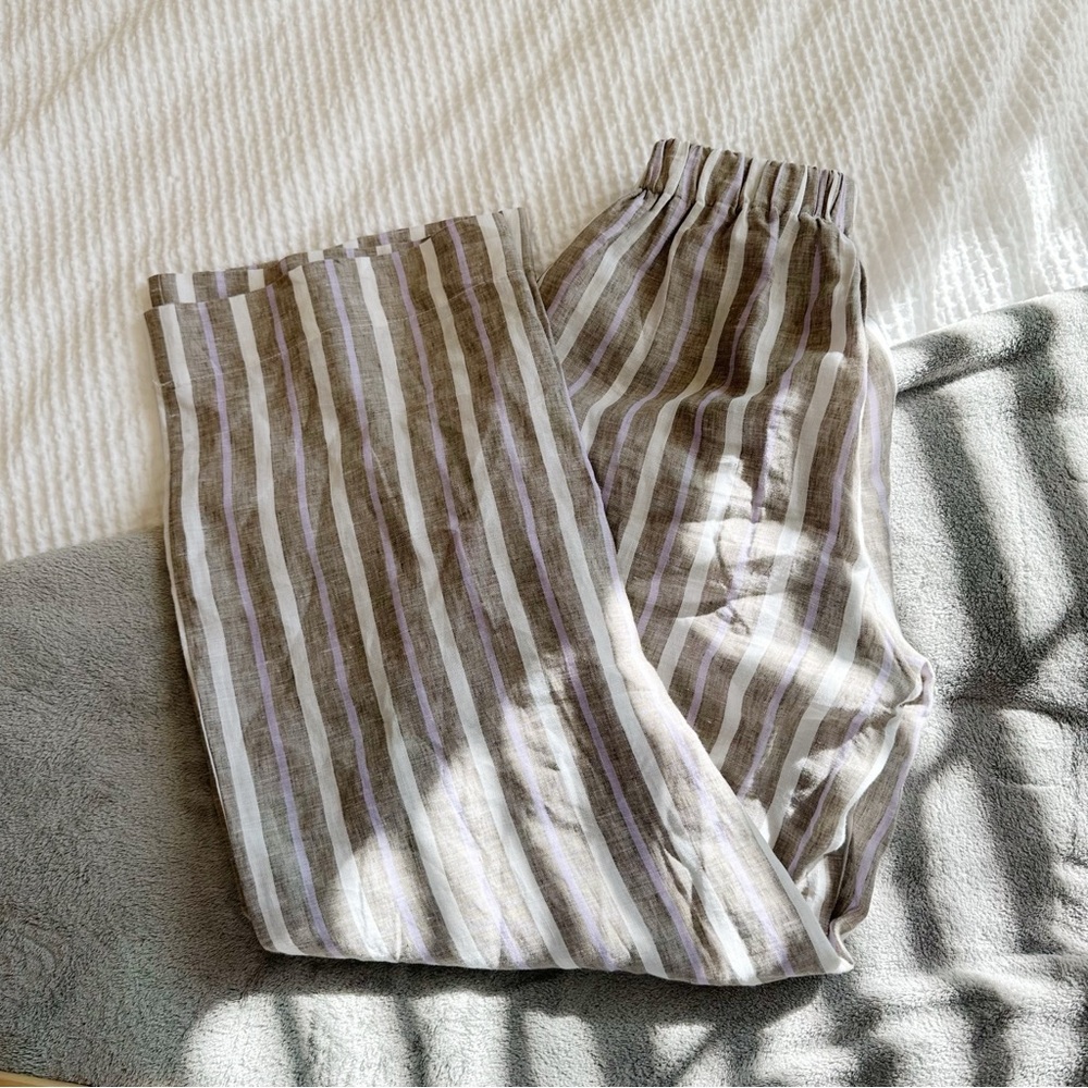Orchidea 100% Linen Striped High Rise Wide Leg Pants Made in Italy